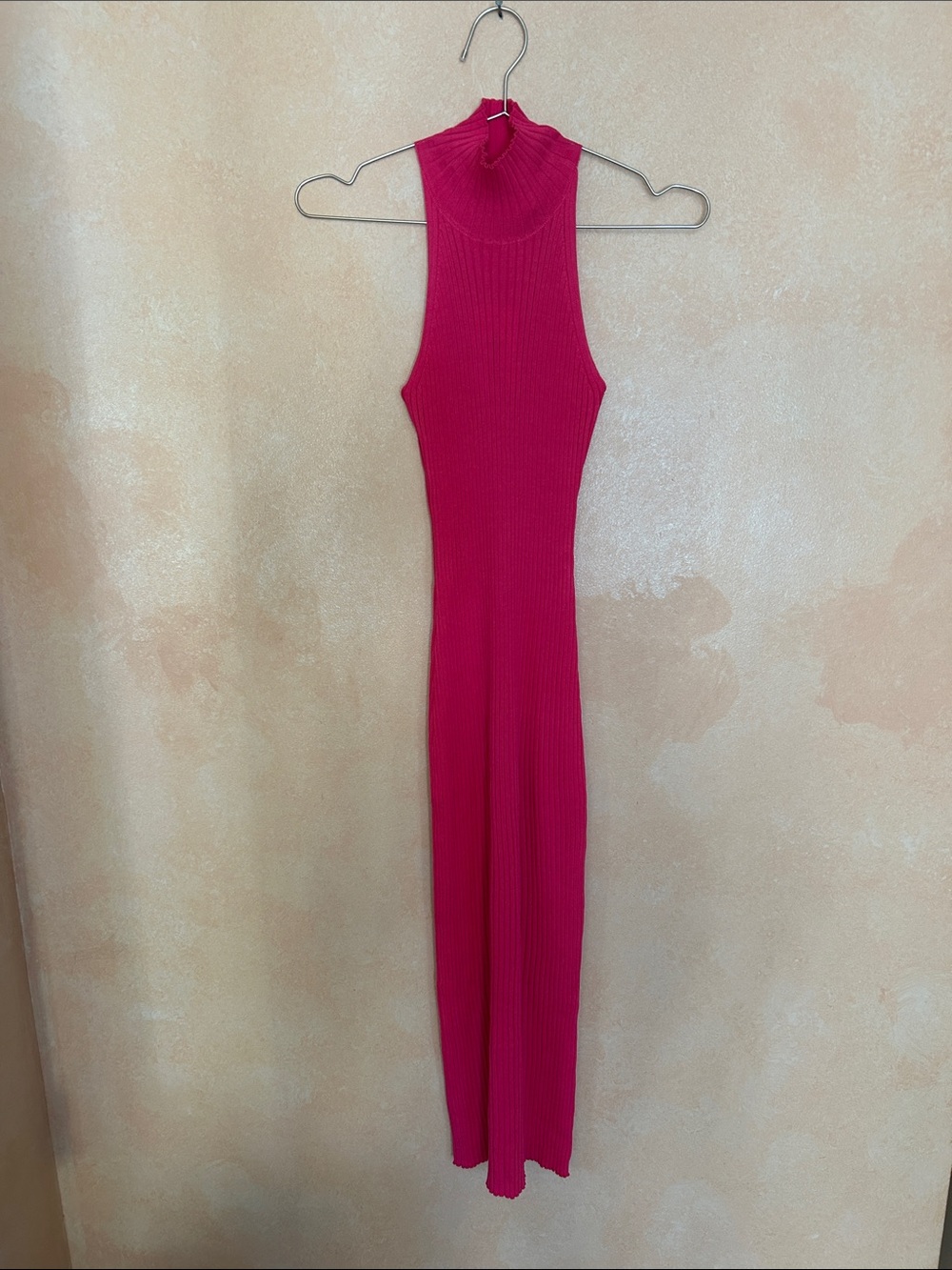 DAMKE STUDIOS Ribbed Sleeveless Mock Neck Maxi Dress - Fuchsia Pink XS NWT
